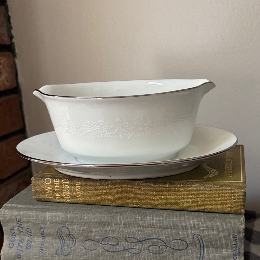 Vintage China  White Gravy Boat with Saucer